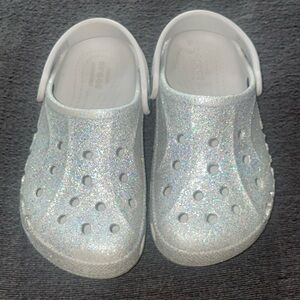 Girls silver glitter crocs